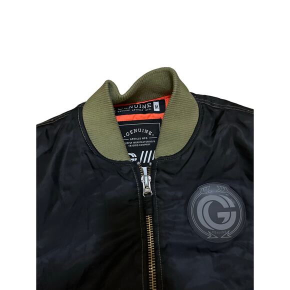 Genuine Olive Green Men’s Bomber Jacket With Orange Inside Size Medium - Picture 4 of 4